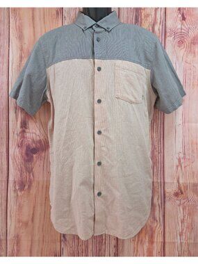 Vans Mens Two-Tone Short Sleeve Shirt Medium Gray & Beige NWT